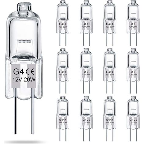 Lot de 14 ampoules halogènes G4 transparentes à 2 broches, 12 V, 20 W, culot à deux broches JC T3, à intensité variable, blanc chaud 2700 K, pour éclairage paysager.