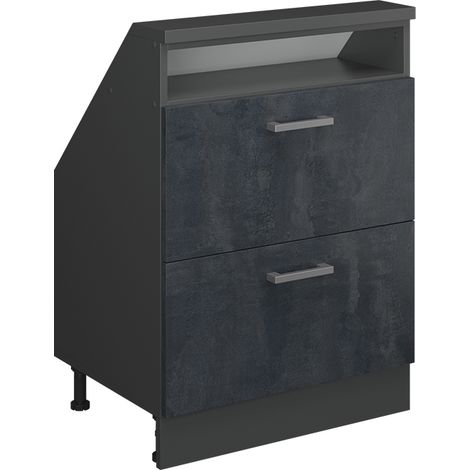 Meuble de rangement sous pente Rion, Noir Béton/Anthracite, avec 2 tiroirs, Vicco