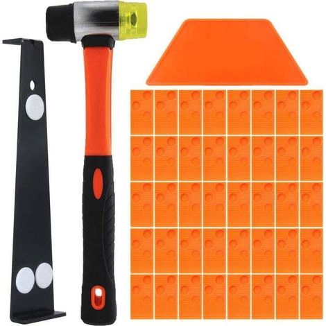 Kit d'Installation pour Sol Stratifié,Kit Pose Parquet Stratifié avec 40 Entretoises Bloc de Frappe, Barre de Traction Robuste et Maillet en Fibre de Verre, Poignée Souple Antidérapante (1/4)
