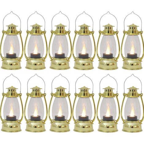 Lot de 12 bougeoirs vintage à suspendre pour décoration de fête d'Halloween, mini-lanterne, bougies LED, plaqué or (1/5)