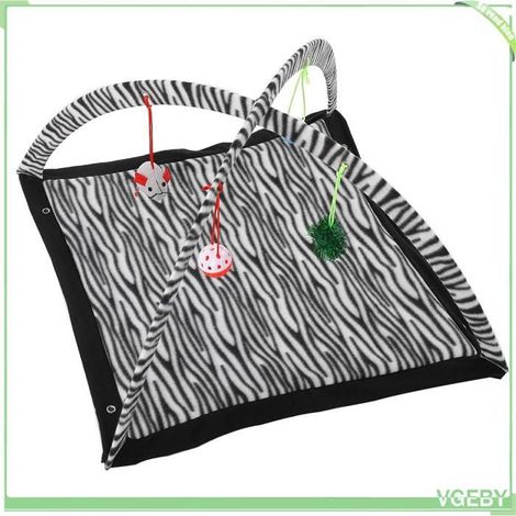 Tente de chat - FAFEICY - Tente pliable rayée - Peluche - 58 x 57,5 cm - 4 jouets (1/5)