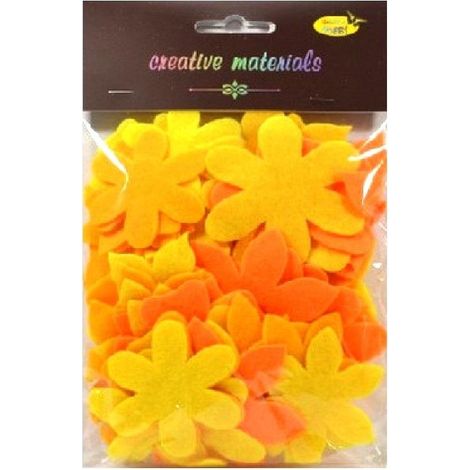 Fiori in feltro, tonalità giallo-arancio, 60 pezzi.