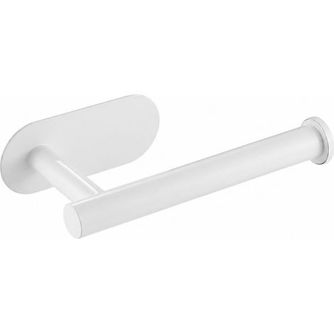 Porte-rouleau de papier toilette en acier inoxydable, fixation murale sans perçage, tube rond court, blanc (1/5)