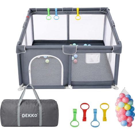 Dekko Baby Playpen 150x180cm Play Mat with 50 Ocean Balls 65cm Safe Height Grey