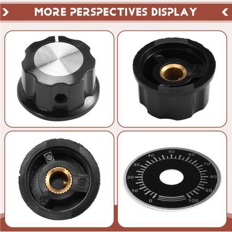 Bouton Potentiometre - Diametre Arbre 6 mm - Echelle 0-100 Noir - Fixation Vis Laterale - 15 Unites (1/5)