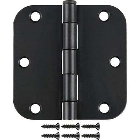 Confezione da 6 cerniere rotonde nere opache per porte interne, 3,5"x3,5", raggio 5/8", cerniere resistenti con rondella per porte standard, officina, ufficio, perni rimovibili (1/3)
