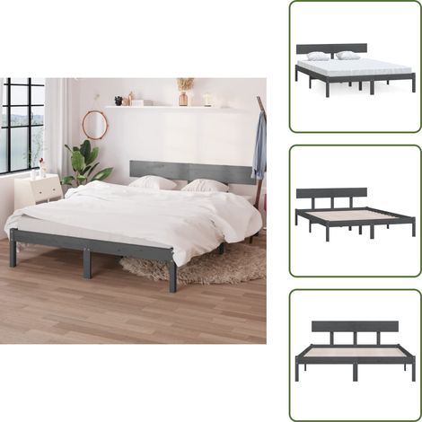 Letto in pino - vidaXL Giroletto Grigio in Legno Massello di Pino 200x200 cm -