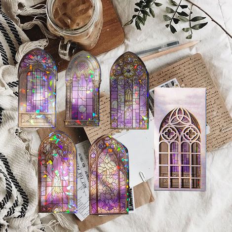 Lot de 10 autocollants décoratifs vintage pour cadres de fenêtres, en PET, pour scrapbooking, albums et agendas. Décorations à faire soi-même. Couleur : violet. (1/5)