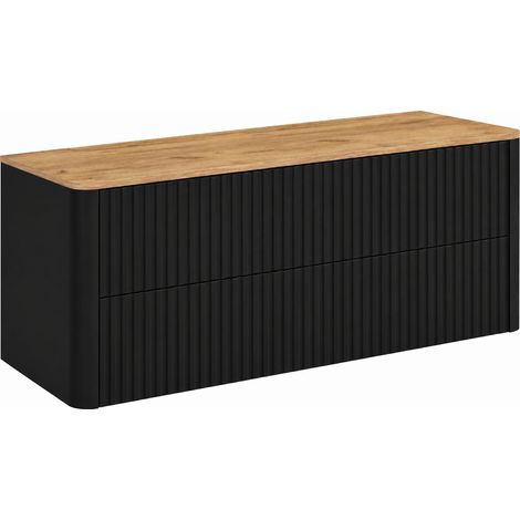 Mobile bagno 120, Nero, piano rovere craft, 120,8 x 44,2 x 50 cm (1/5)