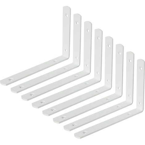 8 Pièces Supports d' Étagère Murale Robustes de 20 CM, Équerre Étagère Murale à Angle Droit de 90°, Supports d' Étagère Murale en Acier Inoxydable pour Chambre/Salle de Bain, Blanc (1/5)