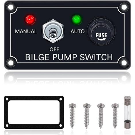 1 pièce Panneau de commande de pompe de cale à 3 voies (manuel-arrêt-auto) avec indicateur LED, panneau de commande de pompe de cale DC 12 V, disjoncteur 5 A intégré (1/5)