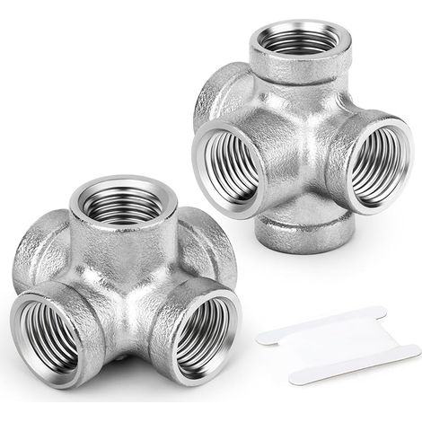 2 Pièces 1/2" BSP 5 voies raccords cruciaux en acier inoxydable pour conduites d’eau et d’air, application industrielle (1/5)
