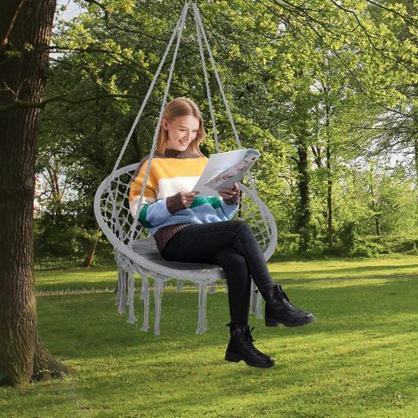 Chaise ronde suspendue Gris hamac balançoire coussin corde coton int/ext 60 cm 80x80x42 cm