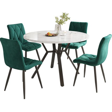 Esstisch-Set rund mit 4 Stühlen Marmoroptik Metall OKMYHOME (1/5)