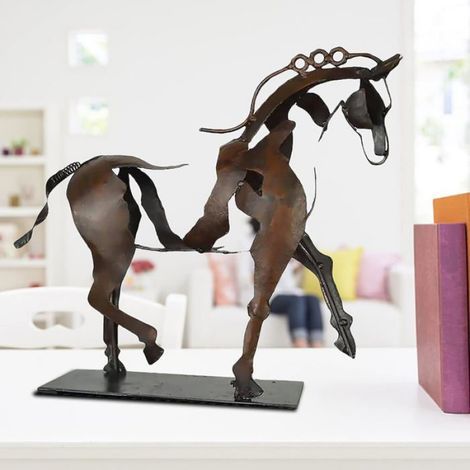 Sculpture de cheval en métal, figurine de cheval moderne à LED, ornement décoratif de table en métal creux (1/4)