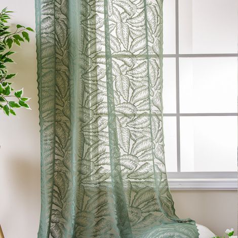 Voilage vert élégant 140×200 cm – rideau dentelle décoratif à motif végétal – idéal pour intérieur