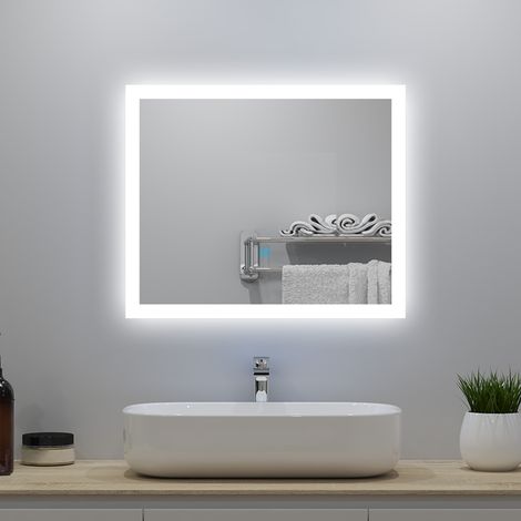 90 x 70 cm Specchio da bagno, Luci a LED, 3 temperature di colore, touch, IP44, antiappannamento