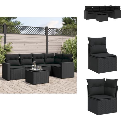 Salon de jardin 6 pcs avec coussins noir résine tressée - Ensemble Salon De Jardin - Meuble De Jardin - Salon D'extérieur - Résine Tressée - Rotin Synthétique (1/5)