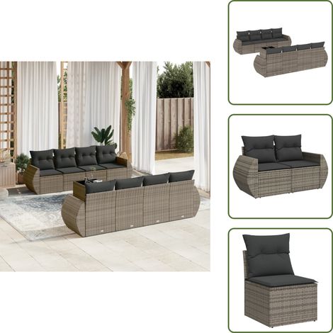 The Living Store Salon de jardin 9 pcs avec coussins gris résine tressée - Ensemble Salon De Jardin - Salon De Jardin Design - Meuble De Jardin - Mobilier De Jardin - Résine Tressée (1/5)
