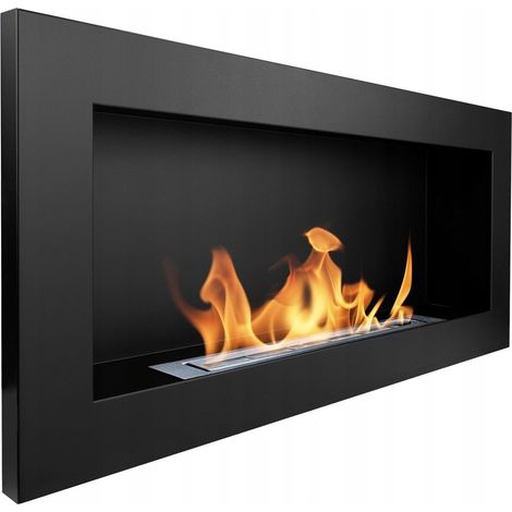 Wandhängender Bio-Kamin 90x40x12 cm Schwarz Strukturmatt (1/5)