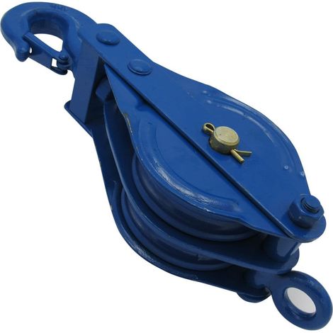 0.5 Ton 75MM Double Block With Hook Blue Painted - 8MM Pulley Wire Rope Safety Lifting (1/5)