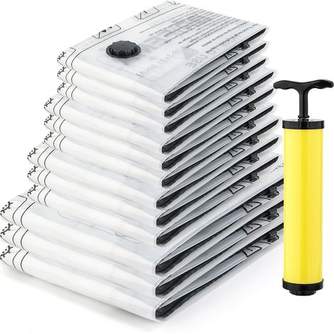 Sacs de Rangement Sous Vide Réutilisables 12 Pièces (3x S/M/L/XL) avec Pompe Manuelle - Gain de Place pour Maison, Déménagement & Voyage - Stockage Couettes, Couvertures, Vêtements, GH83 (1/5)