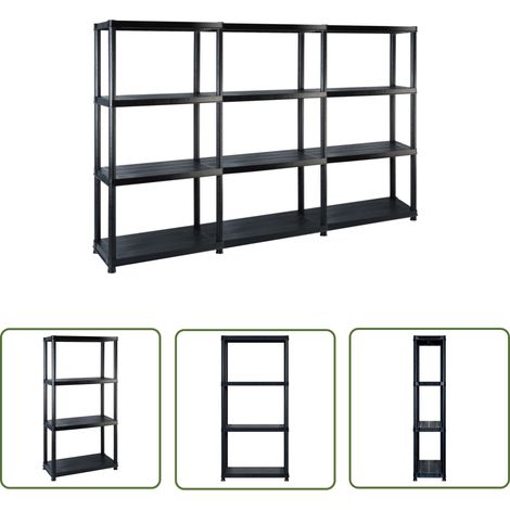 The Living Store Étagère de rangement à 4 niveaux Noir 183x30,5x130 cm Plastique - Étagère De Rangement - Étagère Industrielle - Meuble De Rangement - Stockage - Organisation (1/5)