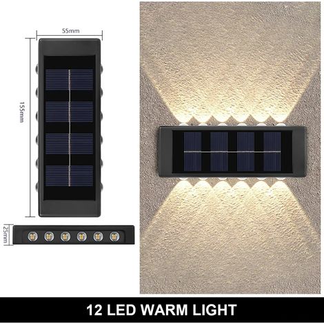 (1PC-12LED-WARM)Lampe murale solaire extérieure étanche à LED, éclairage solaire vers le haut et vers le bas, lampe décorative pour jardin, balcon, cour ou rue (1/5)
