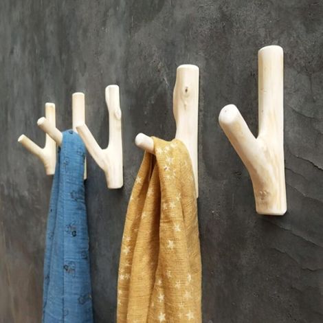 4 Pièces Crochet Mural Branche Vintage, Crochet en Bois Naturel, Crochet Mural Bois Vintage, Utilisé pour Accrocher des Vêtements, des Manteaux, des Clés, des Serviettes
