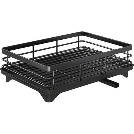 1 Égouttoir à vaisselle extensible, acier inoxydable, système drainage 360°, porte-ustensiles plastique, pour évier cuisine (1/4)
