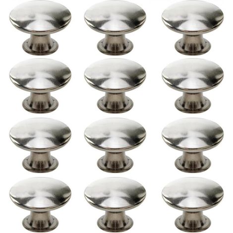 Set di 12 pomelli per mobili da cucina, maniglie rotonde vintage per cassetti, piccoli pomelli in metallo per porte, 30 x 21 mm, argento.