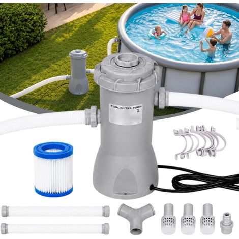 Pompe de piscine 1000 GPH, 80 W, raccord 32 mm, kit complet avec tuyau, pompe à filtre silencieuse, pompe à cartouche pour piscines hors-sol et piscines à cadre (1/5)