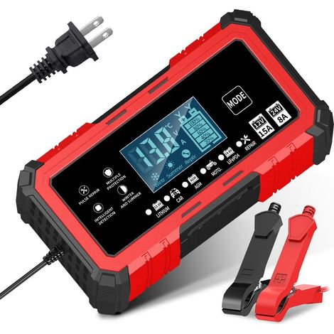 Chargeur de batterie 15 A 12 V pour voiture et moto  Chargeur intelligent avec écran LCD, mode réparation et multiples protections  Compatible avec les batteries AGM, gel et lithium-fer-phosphate (1/5)
