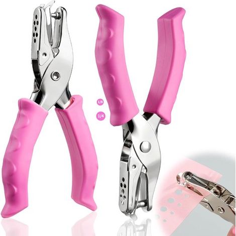 Lot de 2 perforatrices à un trou (6,35 mm et 3,17 mm) avec poignée rose tendre idéales pour la maison, le bureau et l’école perforatrices compacte (1/5)