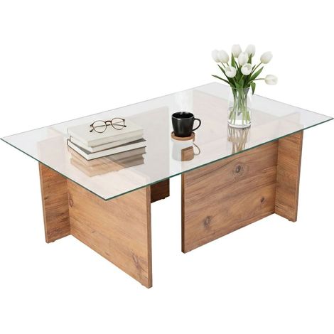 Dmora - Tavolino da salotto Azriel, Tavolo basso da caffè, Portariviste per divano, Ripiano da soggiorno, 105x65 h40 cm, Pino