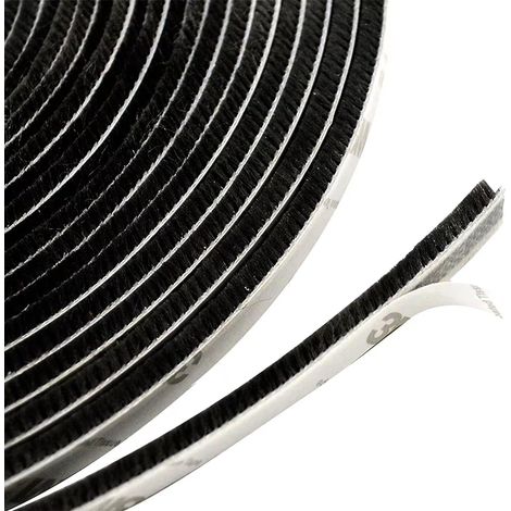 Sealing Strip for Doors and Windows, 10 m Brush Seal for Doors and Windows (9 mm x 15 mm, Black)