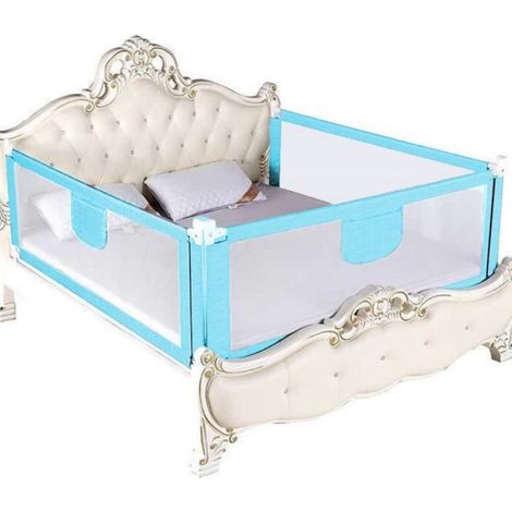 Barrière de Lit Bébé Portable 150 cm Hauteur Réglable Bleu - - HSTURYZ - Réglable - Universel - Mixte (1/3)