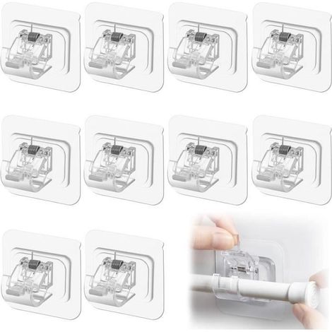 10 supports pour tringle à rideau sans perçage, autoadhésifs transparents, ajustables pour rideaux légers (1/4)