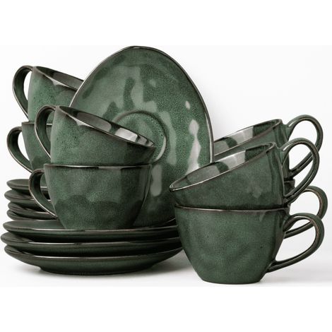 Uminami grünes Kaffeeservice für 8 Personen, 16-teilig, modern, spülmaschinenfest, Tassen- und Untertassenset (1/5)