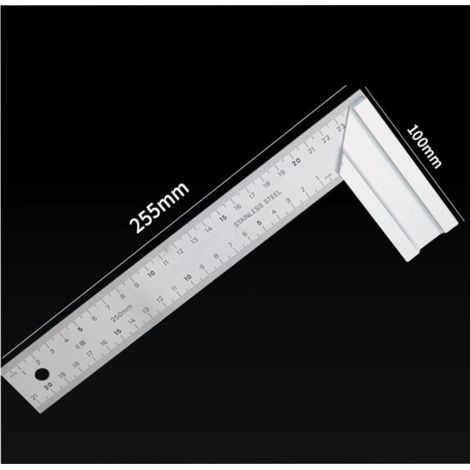 255 mm - Acier Inoxydable - Equerre Menuisier - Graduation Recto-Verso (1/3)
