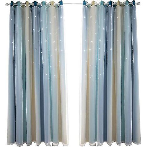 Cortinas opacas para el dormitorio, cortinas insonorizadas, con aislamiento térmico, cortinas opacas estampadas (134 x 160 cm, azul)