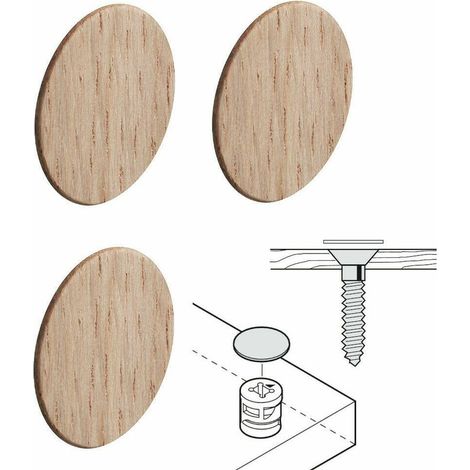 – Lot de 4 caches trou bois 18 mm autocollants – Bois véritable naturel – Pour recouvrir vis et trous de meubles – Facile à poncer et teindre