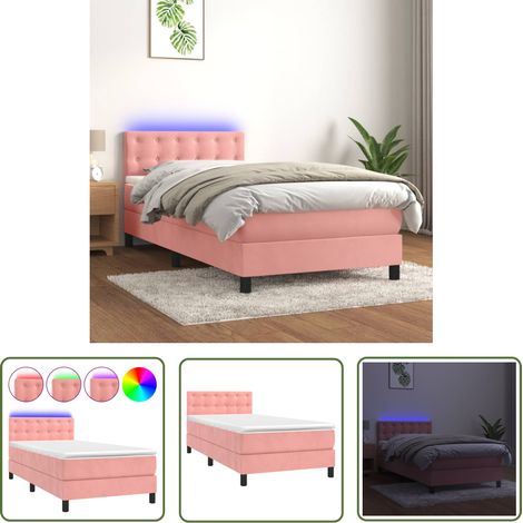 The Living Store Boxspringbett mit Matratze & LED Rosa 90x190 cm Samt - Boxspringbett - Samtbett - Kinderzimmerbetten - Jugendzimmer - Rosa Bett (1/5)