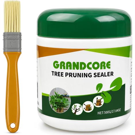 Glue Arboricole Mastic Cicatrisant Arbre, Goudron et Cicatrisant (500g)  avec Pinceau,pour Arbres Fruitiers et d'Ornement,Pâte à Cicatriser Verte pour Taille, Greffage et Protection de l'écorce (1/5)