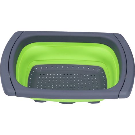 Panier de Drainage Pliable en Silicone Vert pour Fruits et Légumes - Passoire Lavable et Escamotable pour Cuisine (1/5)