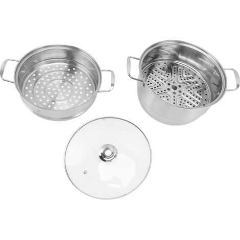 Casserole à vapeur en acier inoxydable, multifonctionnelle, épaisse, multicouche, grande capacité, en martensite, avec couvercle en verre, trois couches (1/5)