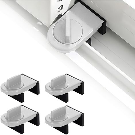 4 Pièces Verrou de Baie Coulissante en Aluminium Gris, Blocage de Sécurité pour Portes et Fenêtres Coulissantes, sans Percage (1/5)