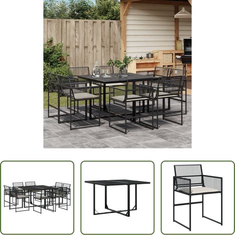 vidaXL Table de jardin -  Ensemble à manger de jardin 9pcs coussins noir résine tressée (1/5)