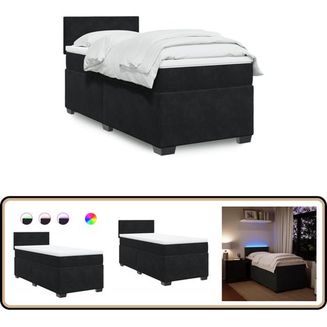 Sommier à lattes de lit avec matelas Noir 90x190 cm Velours - Lit Plateforme - Lit Design - Lit Moderne - Lit Double - Matelas À Ressorts Ensachés