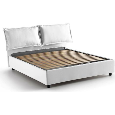 Talamo Italia Cama matrimonial Agnese, Cama contenedor con revestimiento de tela, 100% Made in Italy, Apertura frontal, adecuado para colchón 140x190 cm, Blanco, con embalaje reforzado